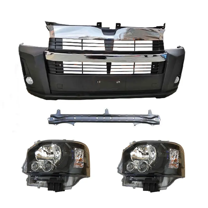 Dongsui Front Bumper with Headlights ABS Plastic Body Kits for Toyota Hiace 2006-2018 Upgrade to 2020