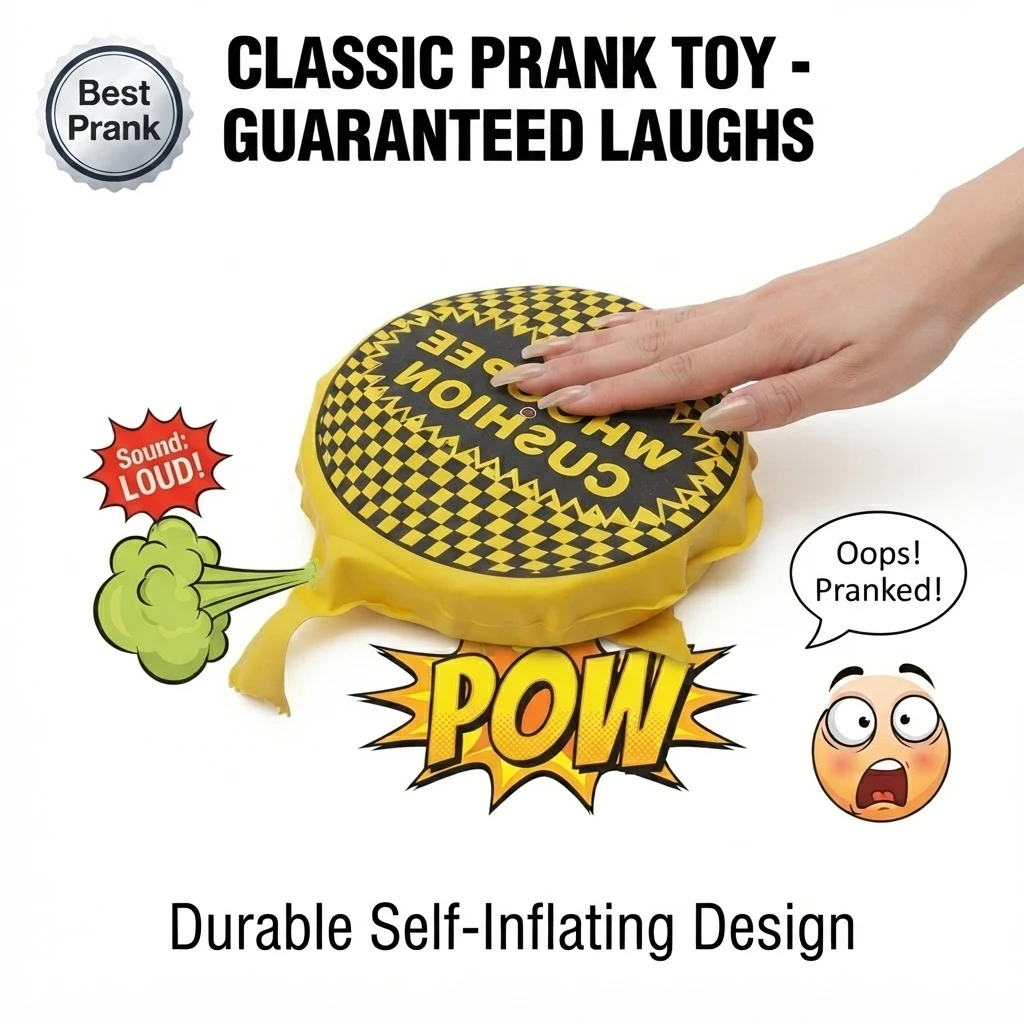 Viral No‑Inflate Whoopee Cushion, Reusable Rubber Prank Toy, Multi‑Color Party Gift for All Ages 3+