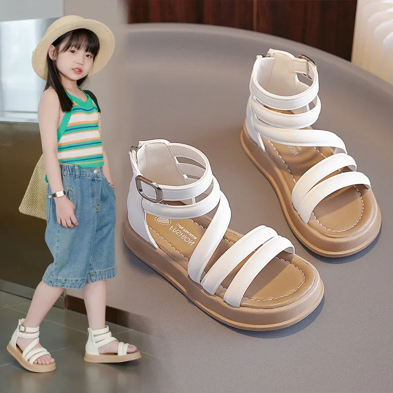 

Girls' Sweet Sandals 2024 New Summer Medium-sized Children's Princess Children's Versatile Non-slip Soft-soled Beach Shoes