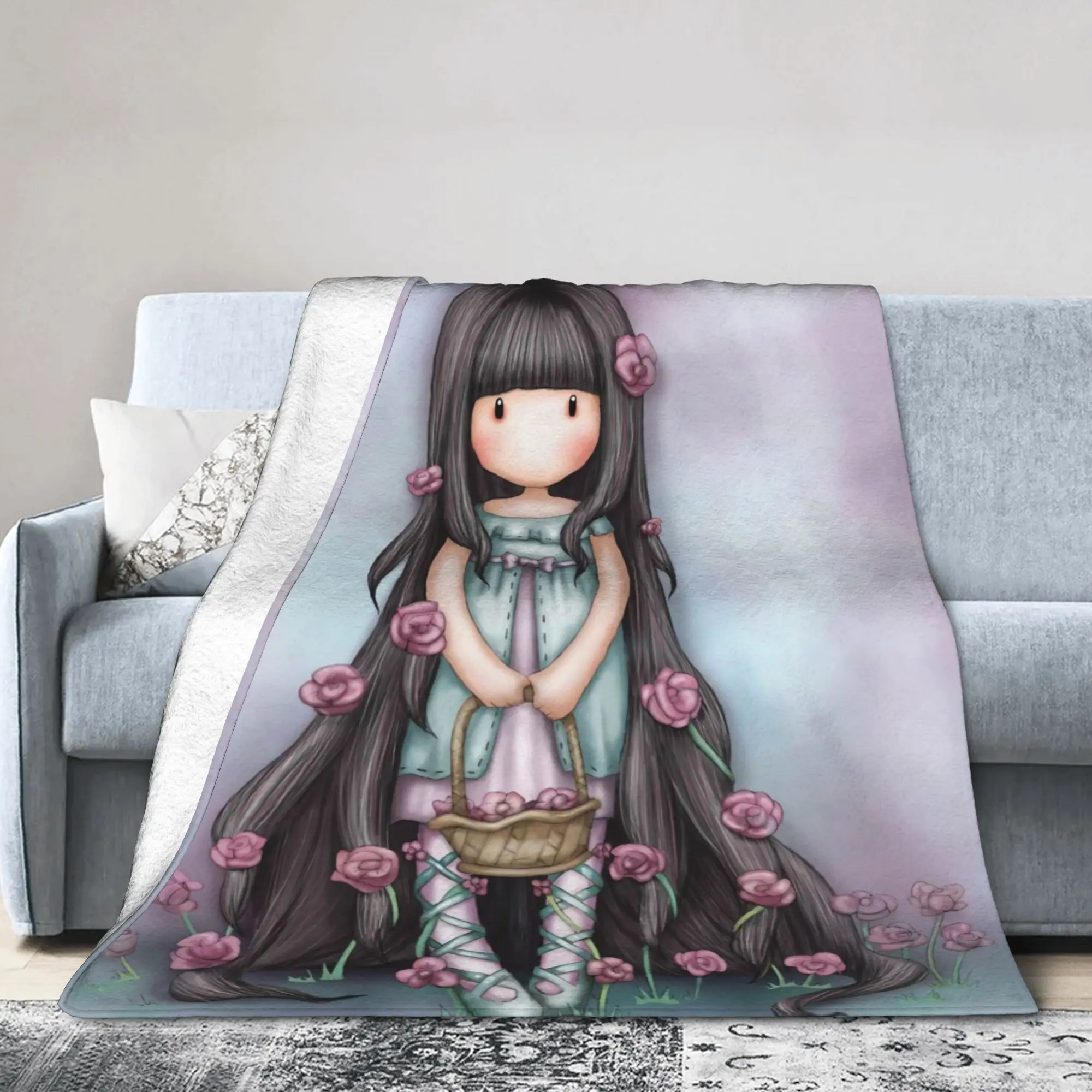 S-Santoro G-Gorjuss Flannel Blanket Flower Funny Throw Blankets for Home 150*125cm Rug Piece,
