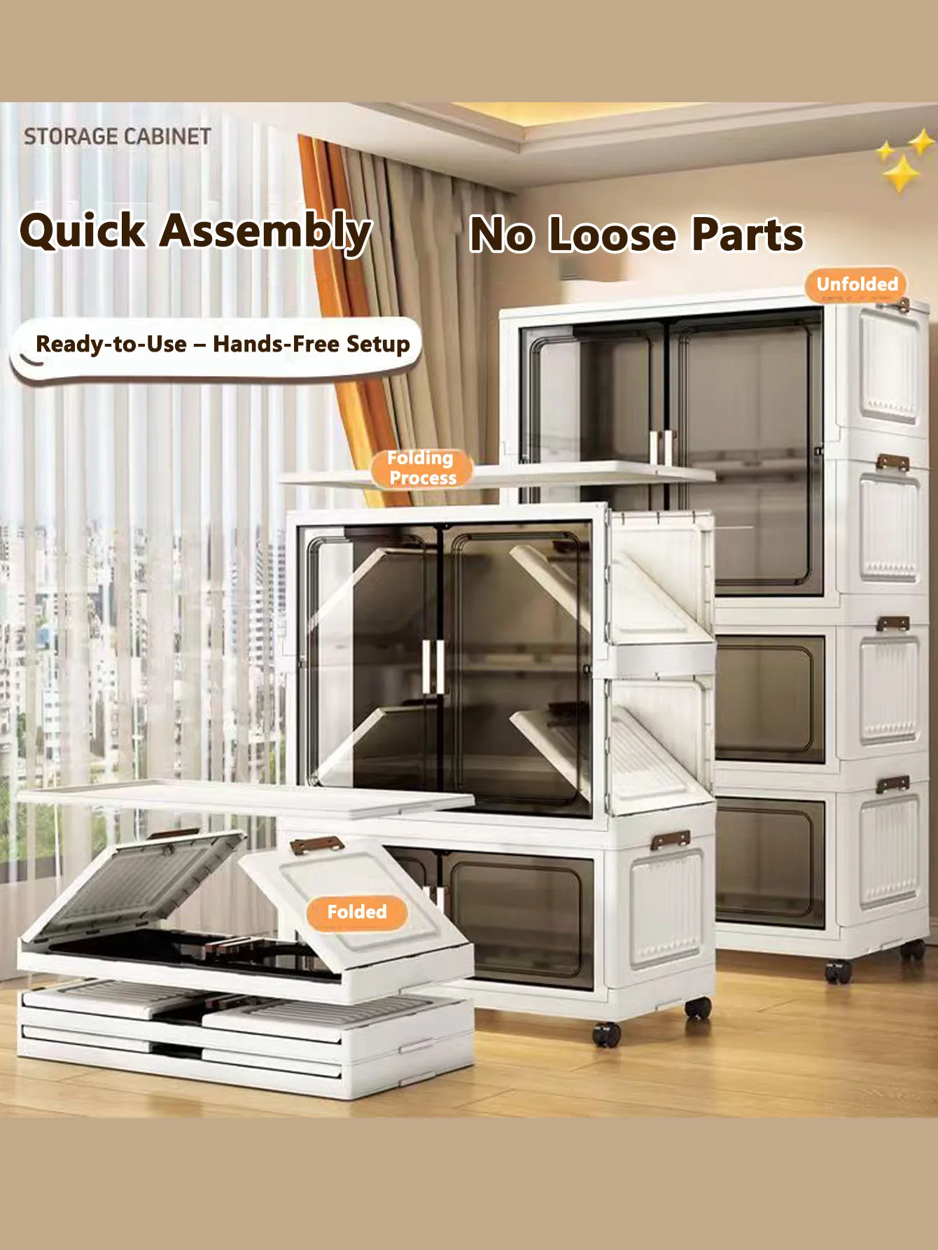 خزانة تخزين متعددة الوظائف قابلة للطي مع أبواب لمنظم الحمام والمطبخ والمكتب باللون الأبيض والأسود والرمادي