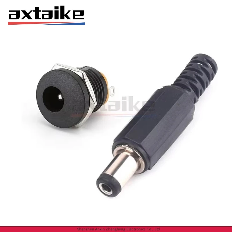 5 Sets DC-022 Male Plugs ＆ Female Socket 5.5*2.1mm 5.5*2.5mm Panel Mount Jack DC Power Connector Electrical Supplies Black DIY