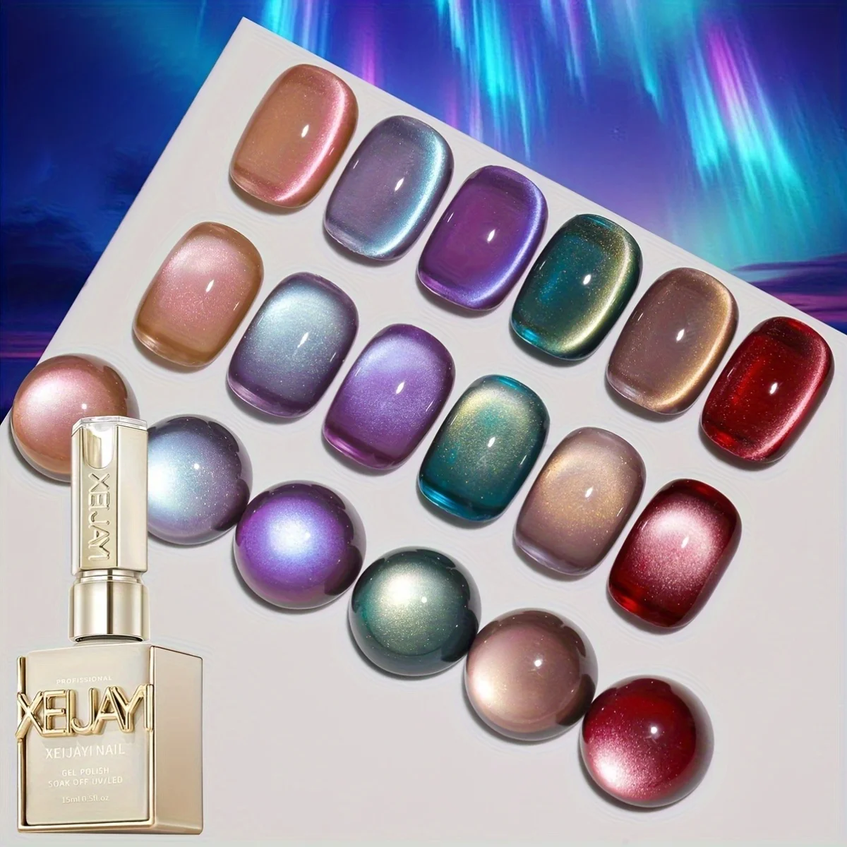 1 szt. Lakier hybrydowy Aurora Cat Eye, żel UV LED z efektem magnetycznym, usuwany metodą soak-off. Długotrwały, błyszczący wykończenie z efektem połysku