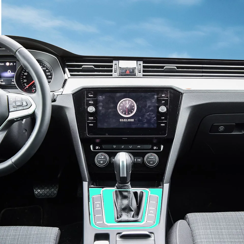 

Для Volkswagen Passat B8 Variant 2018-2022 предварительно вырезанная защитная пленка для салона автомобиля, защитная пленка из ТПУ, панель шестерни, наклейка против царапин