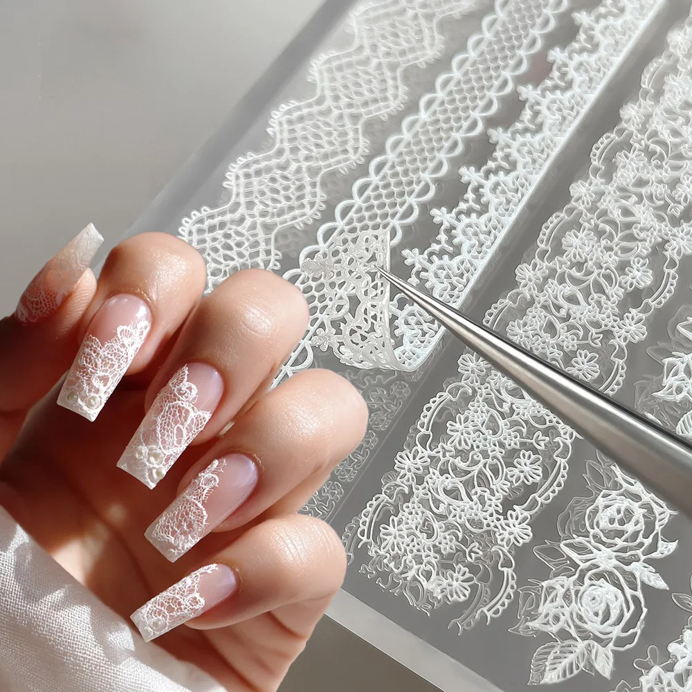 3D-Spitzen-Nagelformen aus weichem Silikon, hohle Spitzen-Rosenblüten-Formen für französische Nagelkunst, ultradünne Spitzen-Design-Nagelsilikon-Schablone – Detail 2