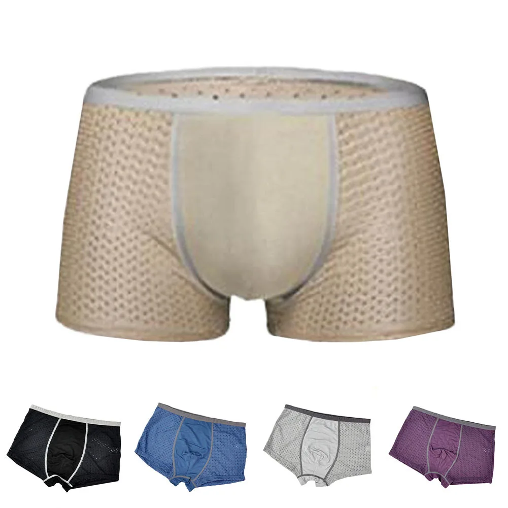 Men\'s Boxer Briefs with Ice Silk Fabric - Breathable Pouch Underwear for Comfort, Size L-3XL in Blue/Purple/Black/Khaki/Grey
