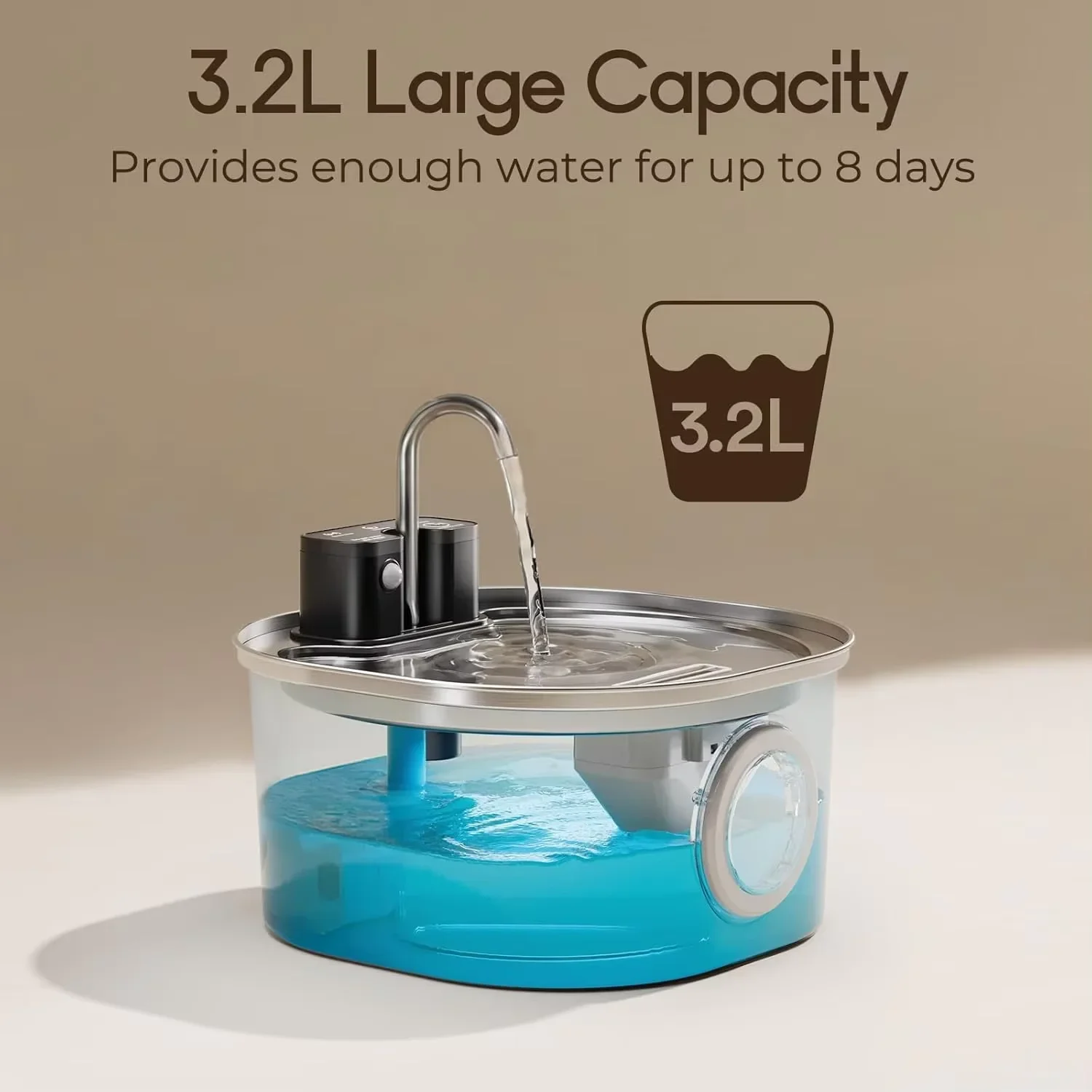 3.2L Stainless Steel Wireless Recharging Sensor Cat Water Fountain Auto Drinking Fountain For Cat Dog Drinker Pet Dispenser Bowl