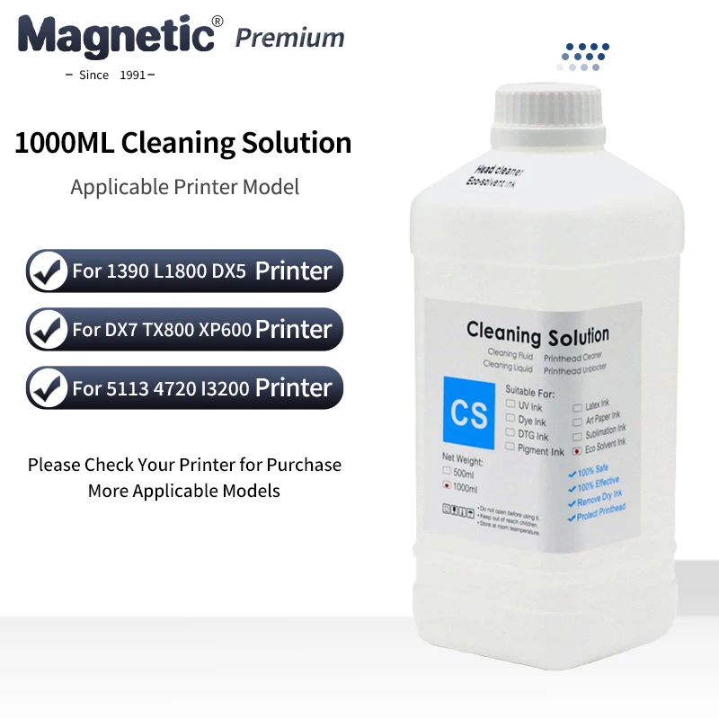 

1000ML Eco-Solvent Ink Cleaning Solution For Epson/Roland/Mimaki/Mutoh 1390 L1800 DX5 DX7 TX800 XP600 5113 4720 I3200 Printhead