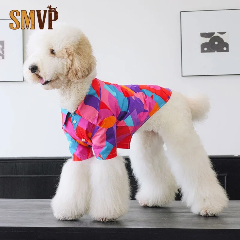 

Original Design Summer Thin Color Geometric Pattern Hawaiian Vacation Style Lapel Shirt Pet Cat and Dog Clothing
