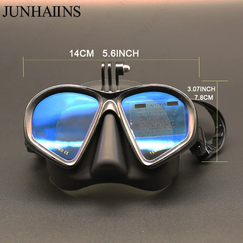 JUNHAIINS-Máscara de snorkel plegable de vidrio templado, máscara de buceo tipo J con soporte para cámara