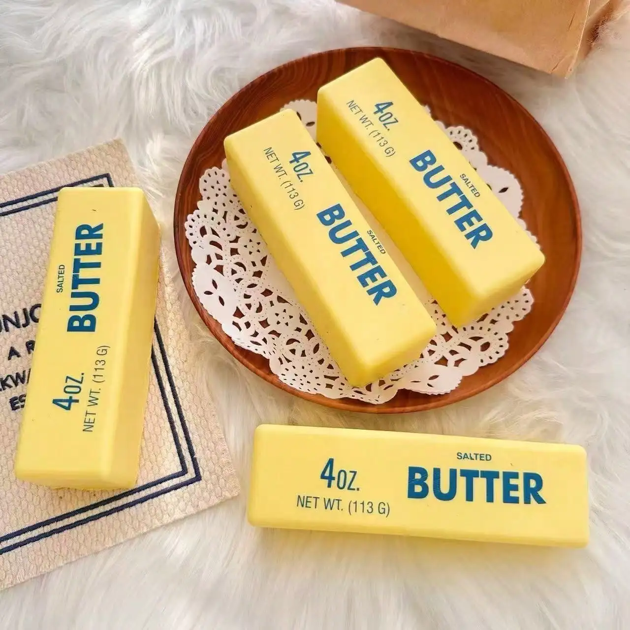 Weiches Quetsch-Stick-Spielzeug-Set (Butter, Erdbeere, Sahne, 14cm), Stressabbau-Quetschspielzeug, beruhigendes sensorisches Quetschspielzeug für Jugendliche & Erwachsene