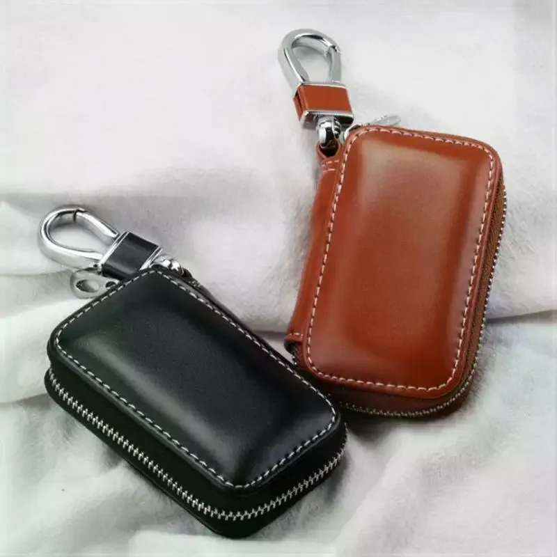 Trendy Leather Keychain Pouch Zipper Bag Key Wallets Car Key Case Cover Storage Bag Key Holder Organizer Men Women