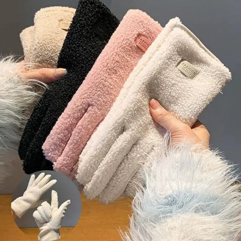 

Модные флисовые замшевые зимние перчатки, теплые варежки для вождения с полным пальцем, утолщенные ветрозащитные перчатки с сенсорным экраном и защитой от холода