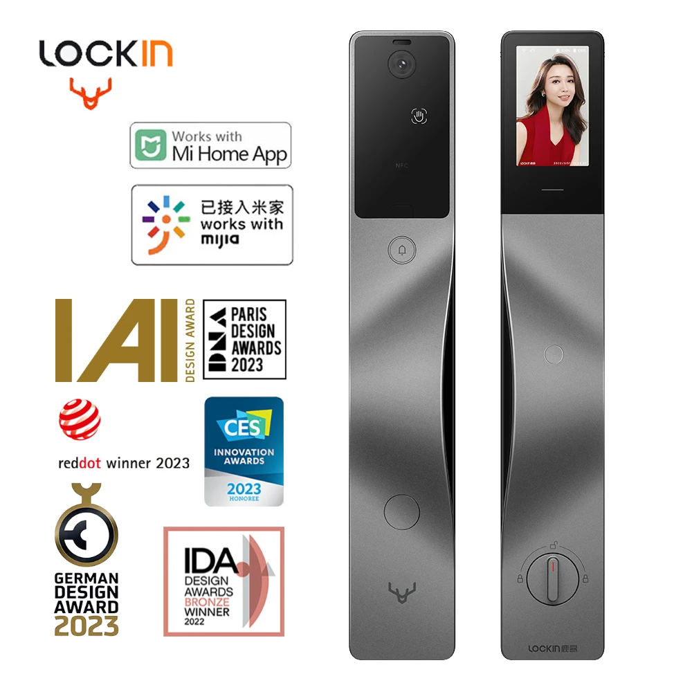 Lockin 스마트 잠금 장치, 3D 얼굴 인식, 와이파이 지문 잠금, 자동화 전자 고양이 눈 앱 원격 지지대, Mi Home Mijia 