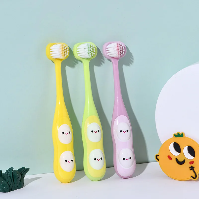 1PC Cute Pea Children's Soft Hair Three Sided Toothbrush Set Extra Soft Bristles Kids Teeth Cleaning Bursh Gums Oral Care Tools