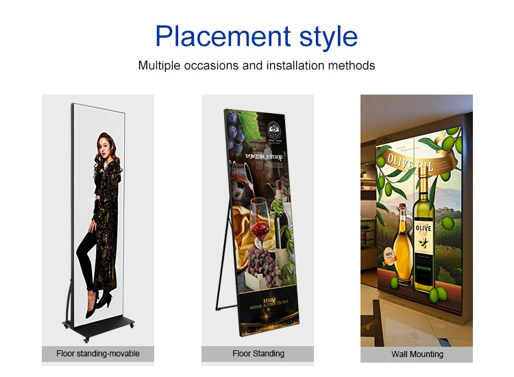 Indoor P2.5 LED Poster Display Digital Led Poster Banner Portable Vertical Display Movie Sign Smart Video Wheels Stand Digital