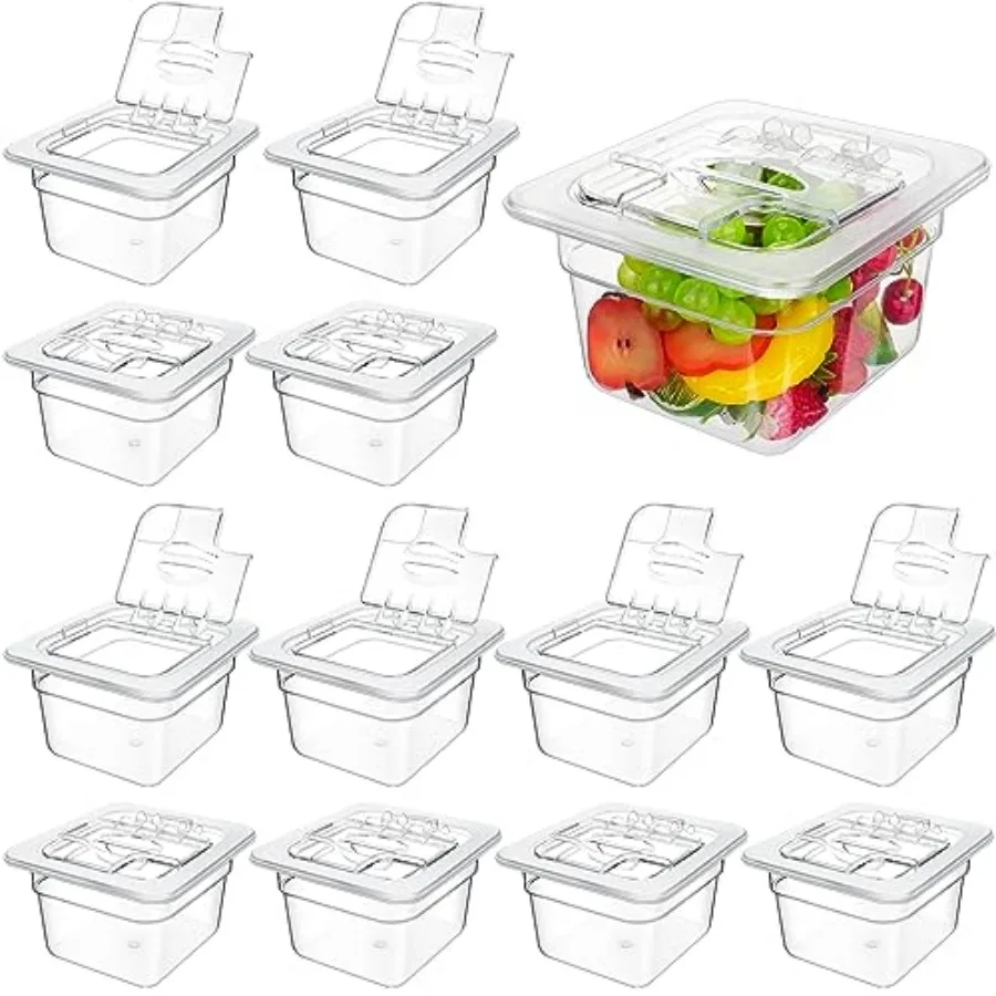 

12 Packs 4'' Deep Polycarbonate Food Pan with Lid 1/6 Size Stackable Plastic Pan Restaurant Food Storage Containers with Hinged