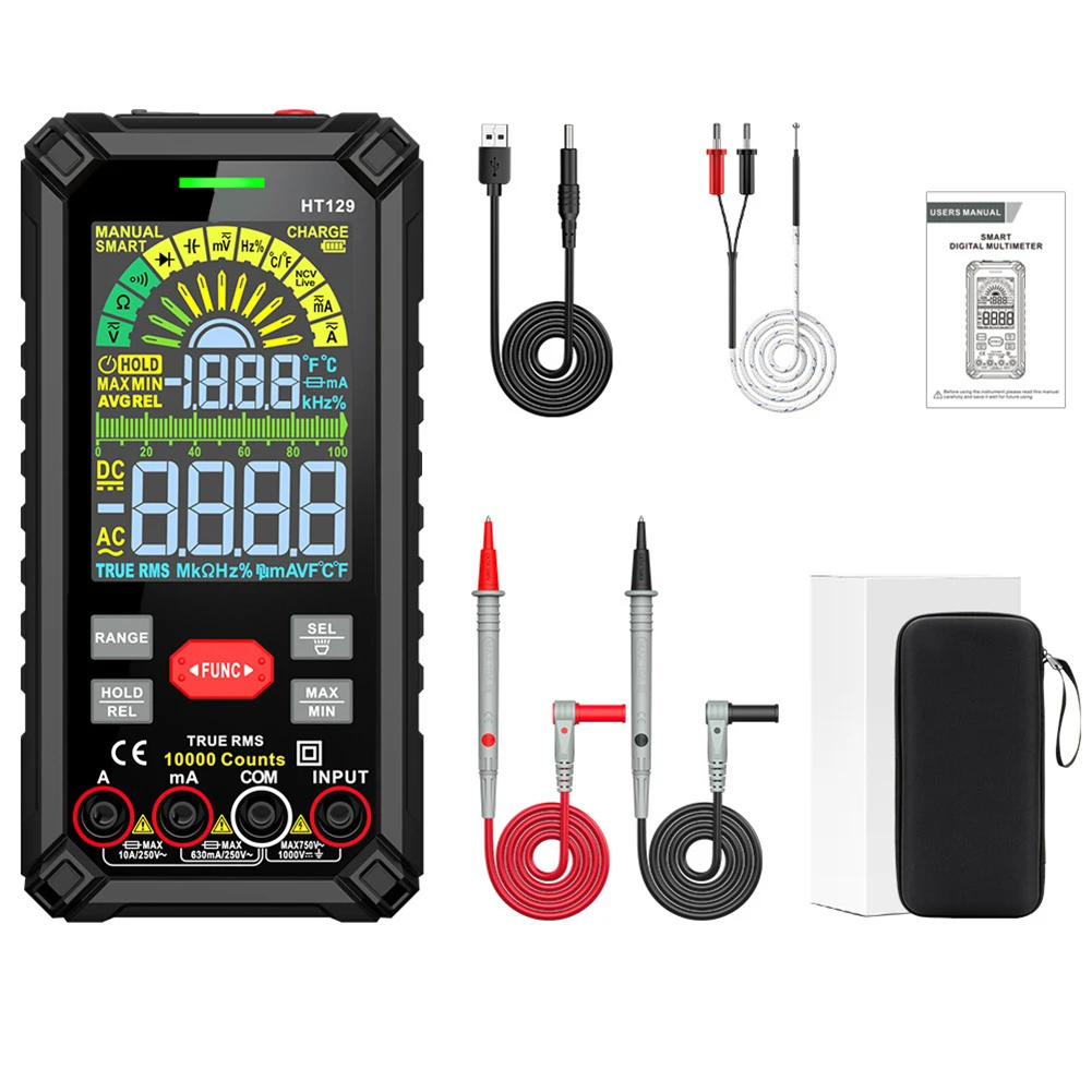 

HT129 Digital Multimeter Auto Range True RMS AC DC Voltage Tester 10000 Count with Non Contact Voltage Detection