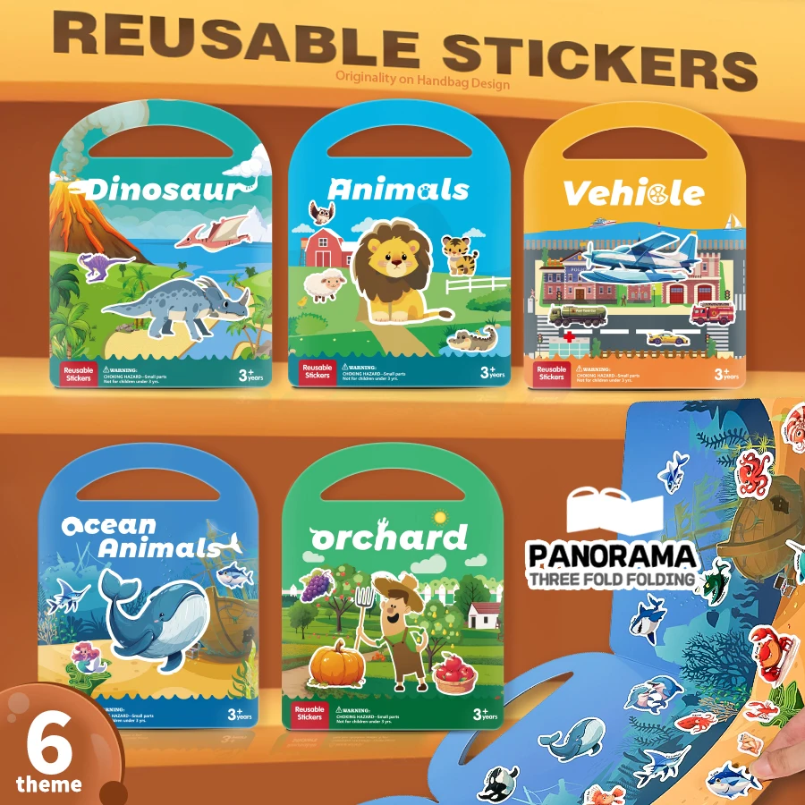 Przenośny album z naklejkami żelowymi dla rozwoju inteligencji. Edukacja poznawcza, rozpoznawanie kolorów, naklejki do samodzielnego tworzenia scenek. Prezenty dla dzieci