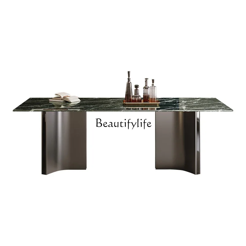 02  Natural Marble Dining Table Rectangular Minimalist Luxury Stone Dining Table Italian Style High-End Feel