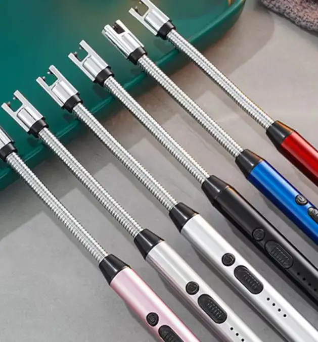 360° Type-C Curved Windproof Flameless Plasma Ignition Barbecue Lighter USB Long Kitchen Lighter Candle Gas Stove Gas Lighter