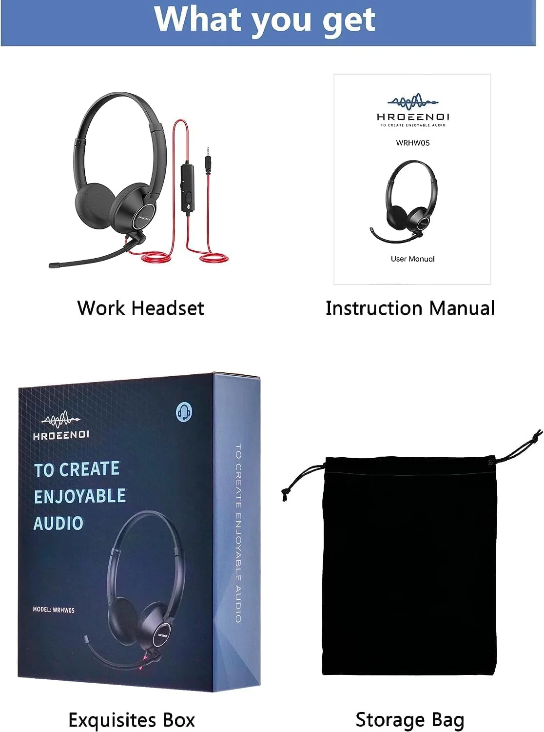 HROEENOI 3.5mm 유선 헤드폰 PC 노트북 콜센터용 마이크 포함 헤드셋 업무, 줌, 팀스 회의, 온라인 강의용