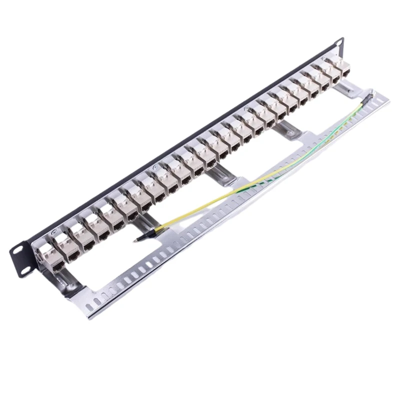 CAT7 RJ45 Keystone Patch Panel 24-Port 1U 10G Shield Ethernet Inline Coupler STP LAN 19 Inch Rackmount Network Frame Bracket