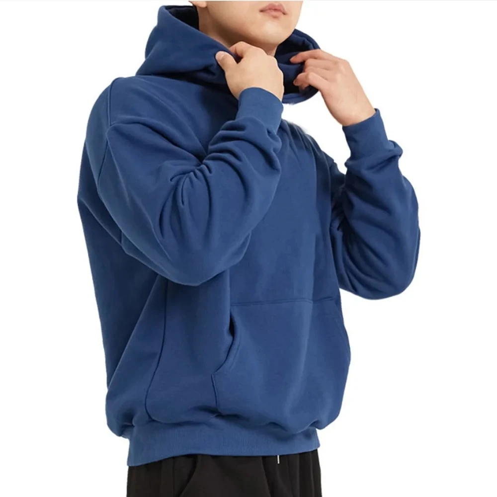 High quality men\'s hoodie Autumn Winter Casual Loose Hoodie Men Cotton Sweatshirt Fitness Sportswear Male Solid Pullover Tops