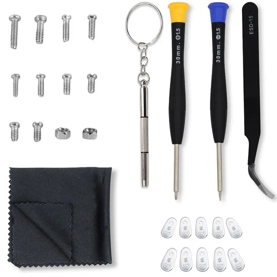 

Repair Kit with Anti Slip Glasses Nose Pad Replacement and Glasses Screws, Tool Kits for Sunglass, Eye Glass Repairing Kit with