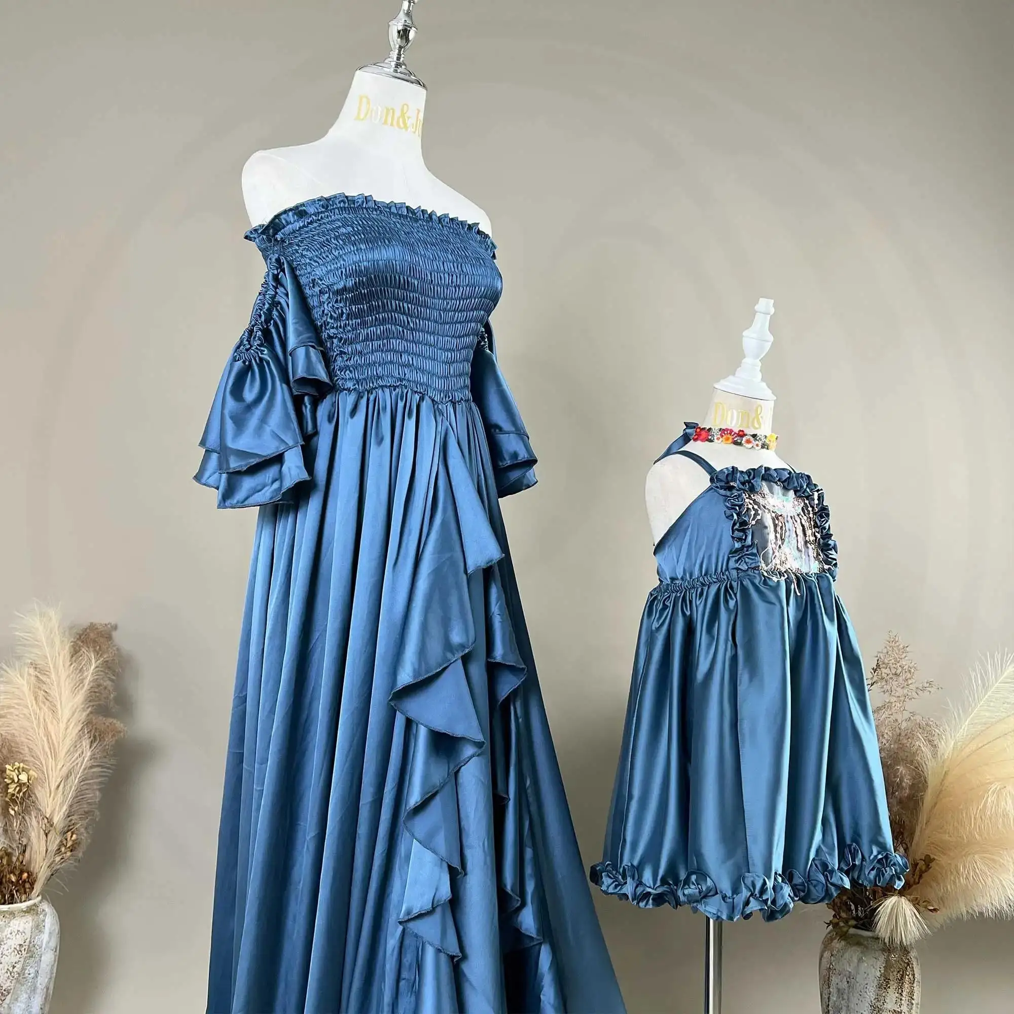 ドン&ジュディ ボヘ チュール 刺繍レースドレス 母娘写真撮影 誕生日パーティー 結婚式 フォーマルウェア 写真撮影小道具