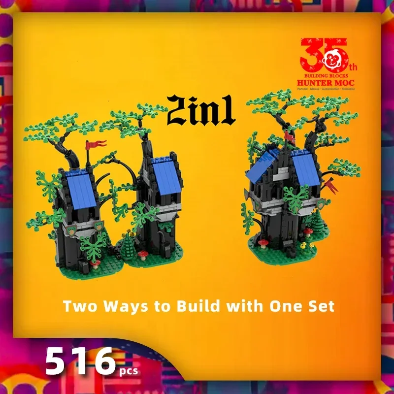 Htmoc MOC Mini casas de árboles, casa del bosque, juego de bloques de construcción, modelo de casa de árbol, juguetes educativos de ladrillos para niños, regalo de cumpleaños