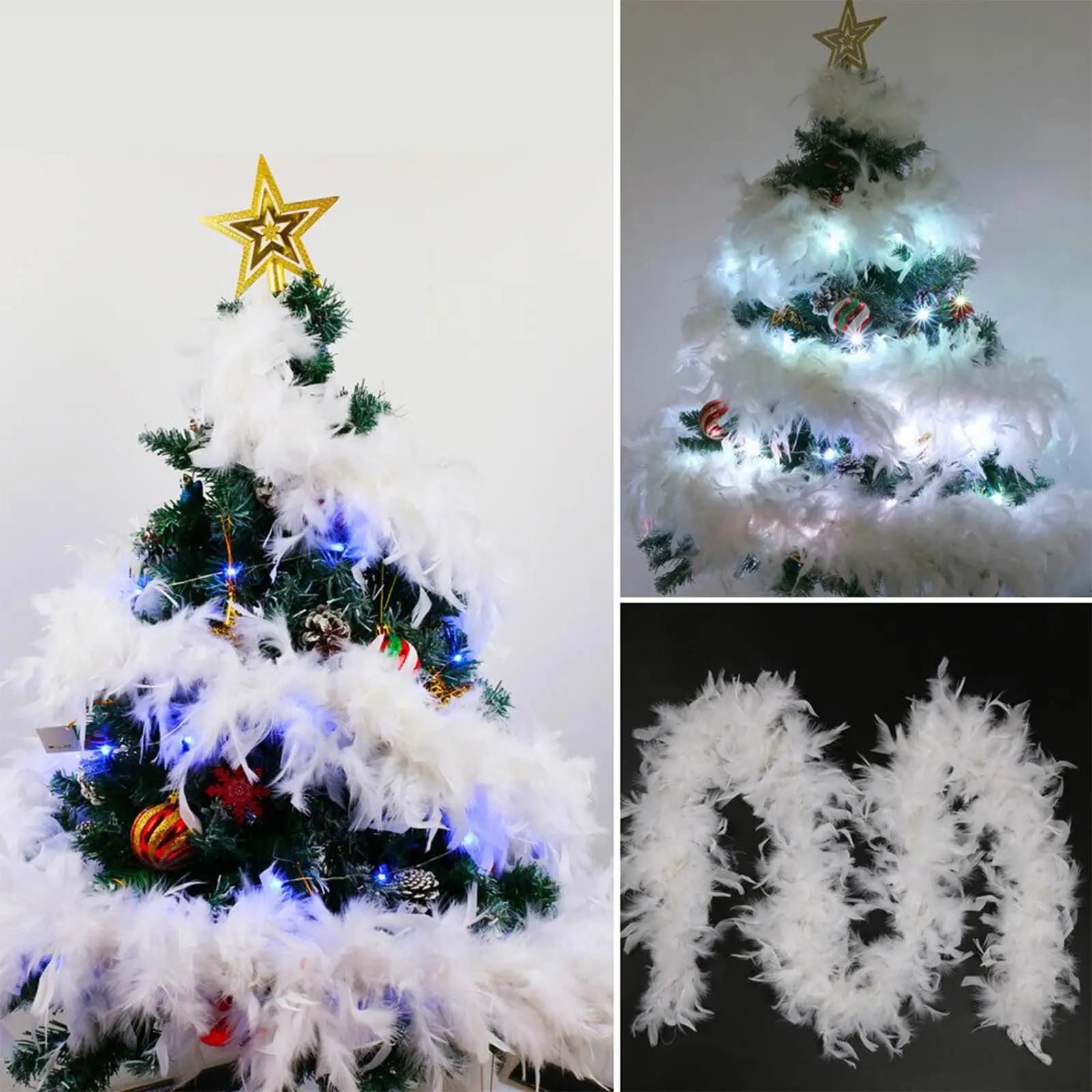 2m Feather Boa Christmas Tree Decoration White Feather Garland Ribbon White Boa Feathers Wedding Dress Shawl Decorative Feathers