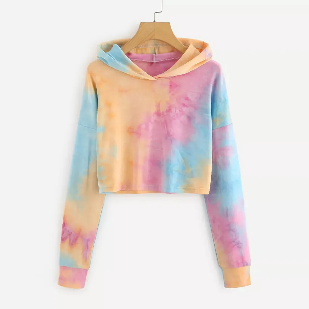 Harajuku Sweatshirts Long Sleeve Tie-dye Print Hoodie Tie Dye Crop Top Hoodies Pullover Top Women Sweetshirts Худи Аниме 2024