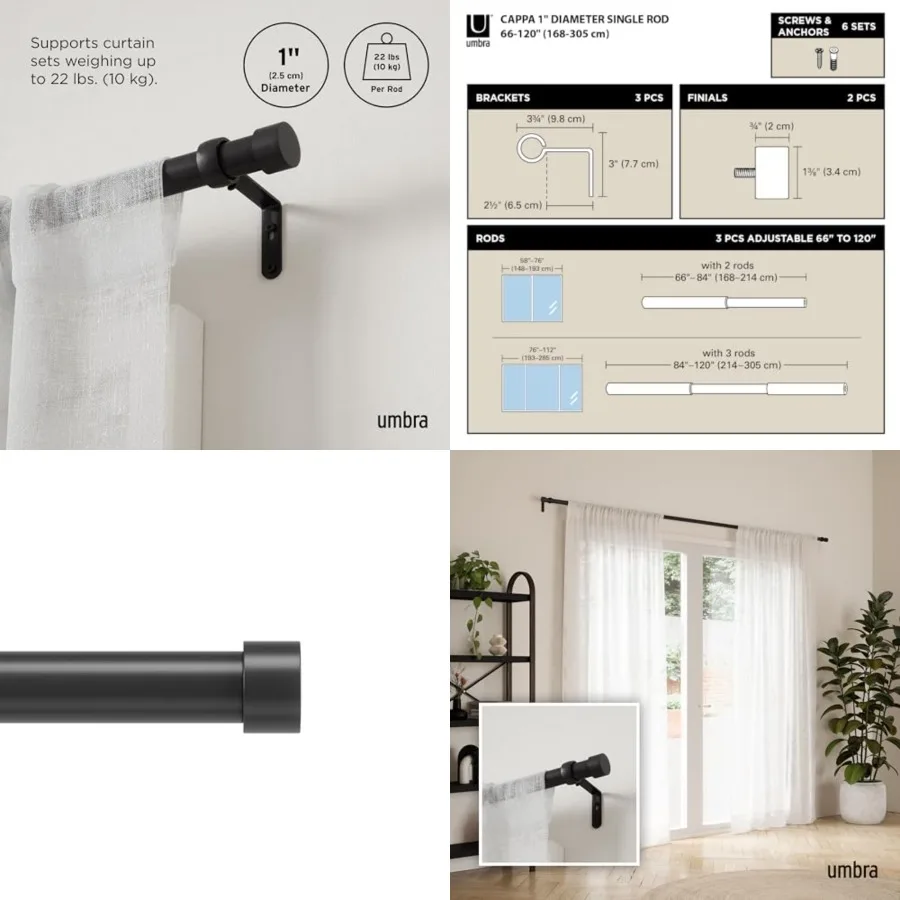 

Cappa Curtain Rod, Includes 2 Matching Finials, Brackets Hardware, es