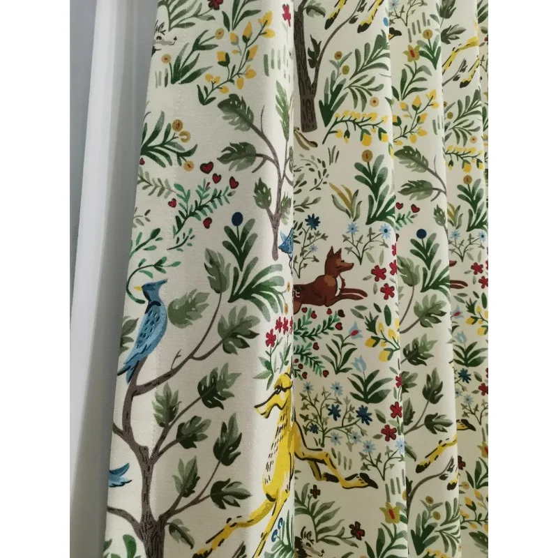 American Pastoral Children's Cartoon Animals Cotton and Linen Fabric Bedroom Semi-blackout Curtains and Screens Wonderful Forest