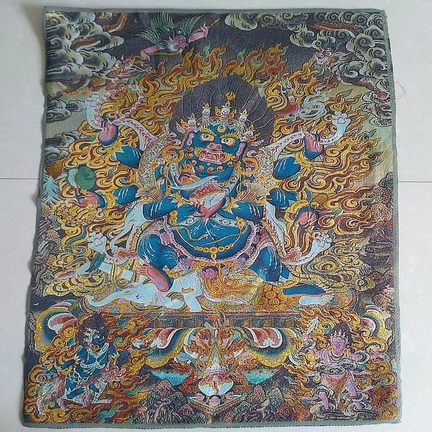 Tibet Tibetan Cloth Silk Six-armed wrathful mahakala protector Thangka Tangka Embroidery Painting