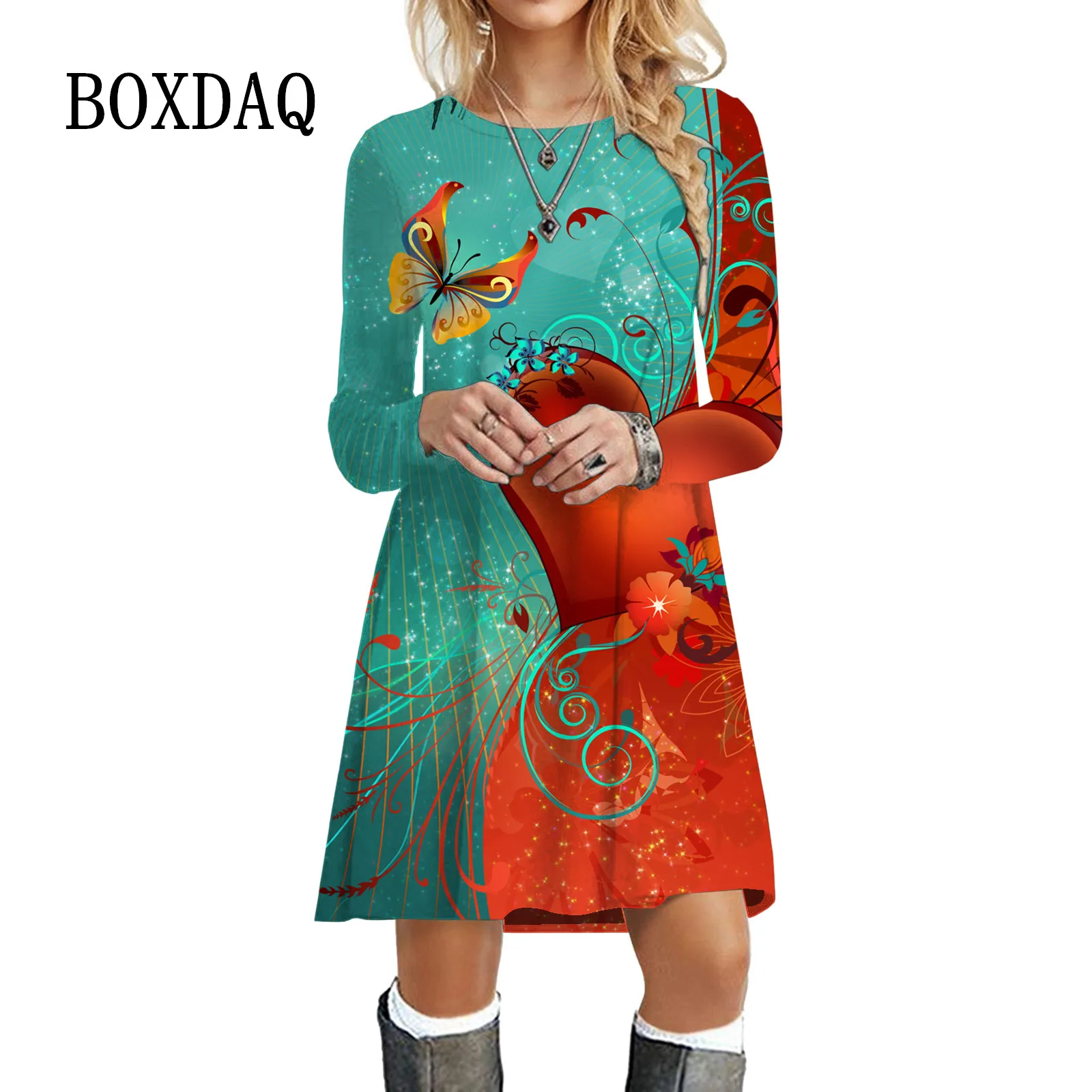 2023 New Autumn Oversized Dress For Women Clothes Long Sleeve Floral Print Dress Streetwear Casual Loose Retro Female Mini Dress