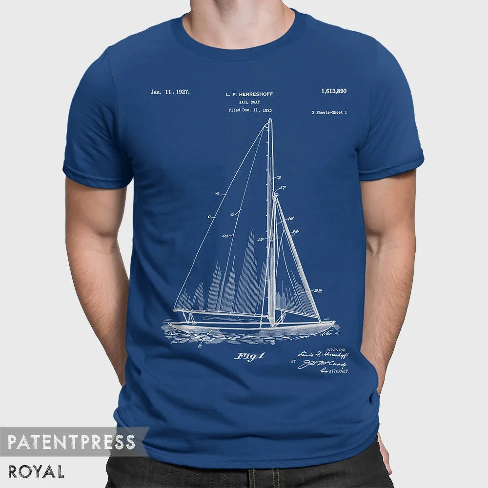 Herreshoff-marinha veleiro camiseta, roupas patente marinheiro, vintage náutico, p142