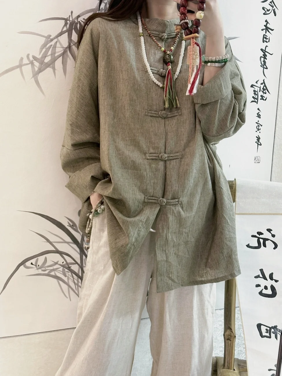 

Chinoiserie Zen Tea irt Women's Spring Cool Feeling irt Retro Sle Buttoned Linen Loose Women's irt Commute Sle