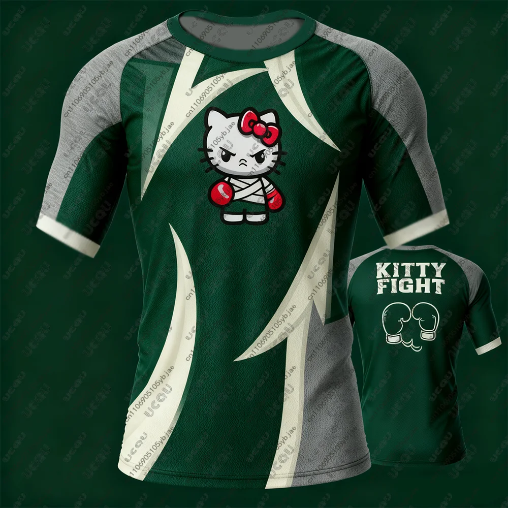 2026 الرجال الفتيان الاطفال فتاة الملاكمة رياضة BJJ MMA مرحبا كيتي جيو جيتسو القتال المحملة تي شيرت رياضي تنفس طفح الحرس التجفيف السريع