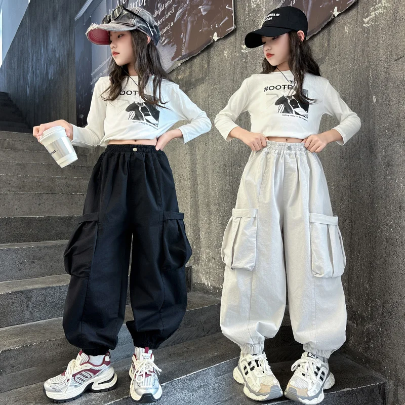 

autumn junior girls clothes set Cartoon T-shirt+cargo pants 2pcs teenage kids suit children outfits filles Overalls conjuntos 14