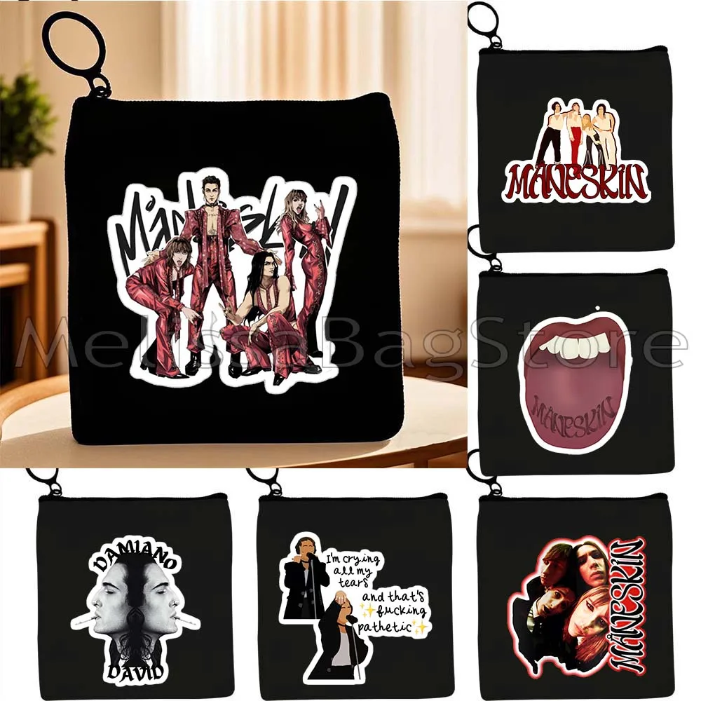 Maneskin Damiano David Italia Music Band MAMMAMIA Victoria Damian Canvas Coin Purse Bag Small Square Key Card Bag Wallet Pouch