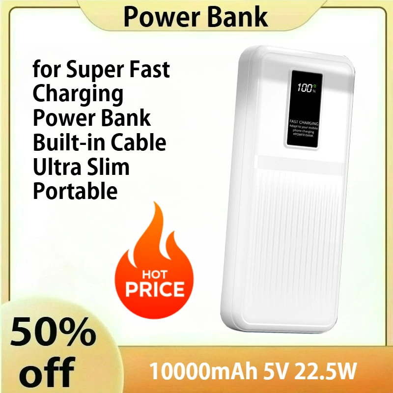 

10000mAh 22.5W Super Fast Charging Power Bank Built-in Cable Ultra Slim Portable