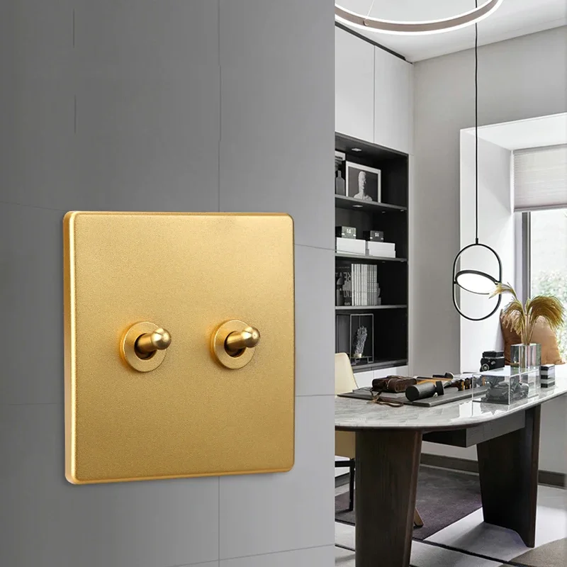 High Quality Matte Gold Panel 1-4 Gang 2 Way Wall Light Toggle Switch Brass Lever For Home Improvement Hotel