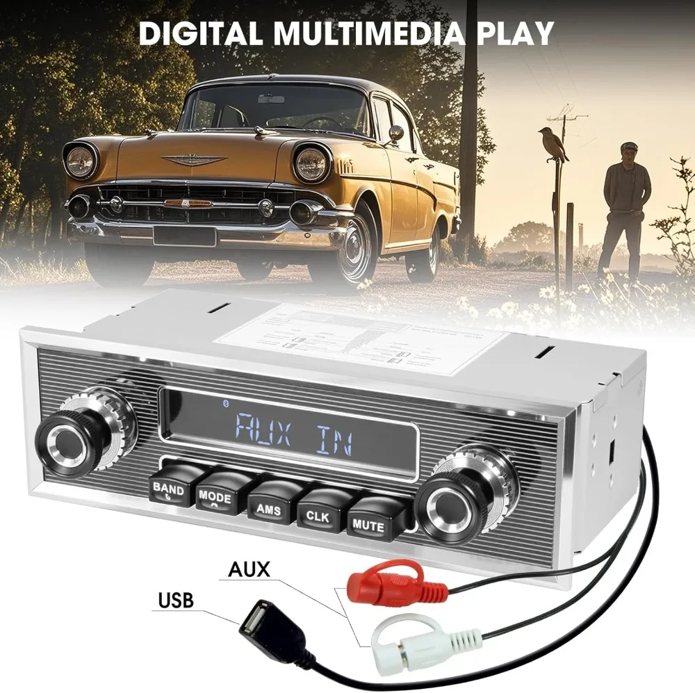 Bluetooth Retro Radio for Classic Cars: Single Din Vintage Stereo with AM FM Tuner, USB AUX Input, Subwoofer RCA Output view 4