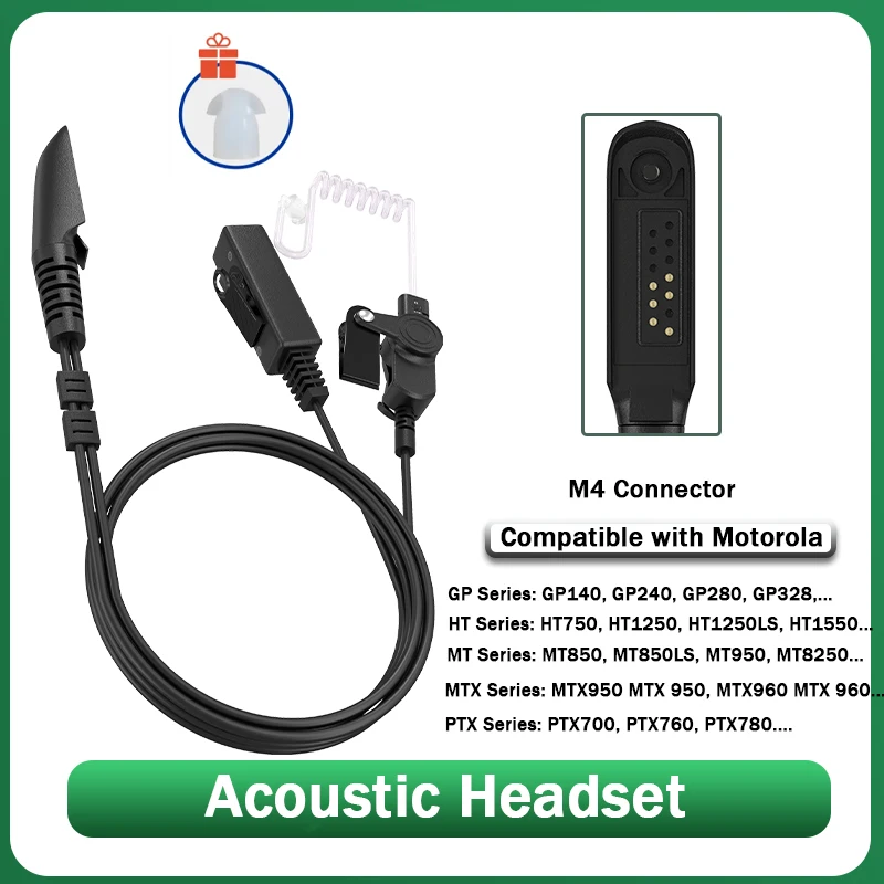 Acoustic Headset Air Tube Headphone Mic Big PTT Earphone Compatible With GP328 GP338 GP340 GP380 PRO5450 PRO5150 Two Way Radios