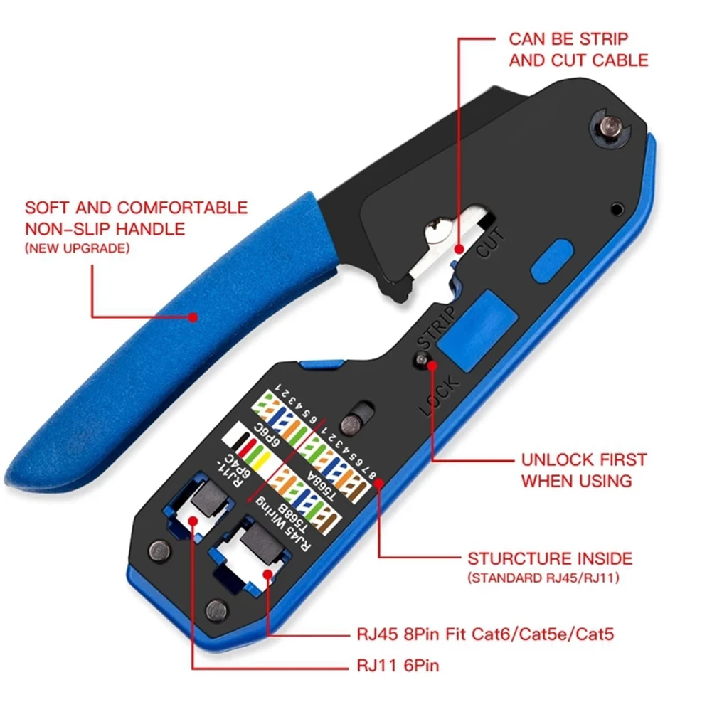 Network Cable Stripper Crimper Dual-use Plier Cutter For Cat6 Cat 5E Cat5 RJ12 RJ11 Rj45 Ethernet Cable Connector Modular Plug