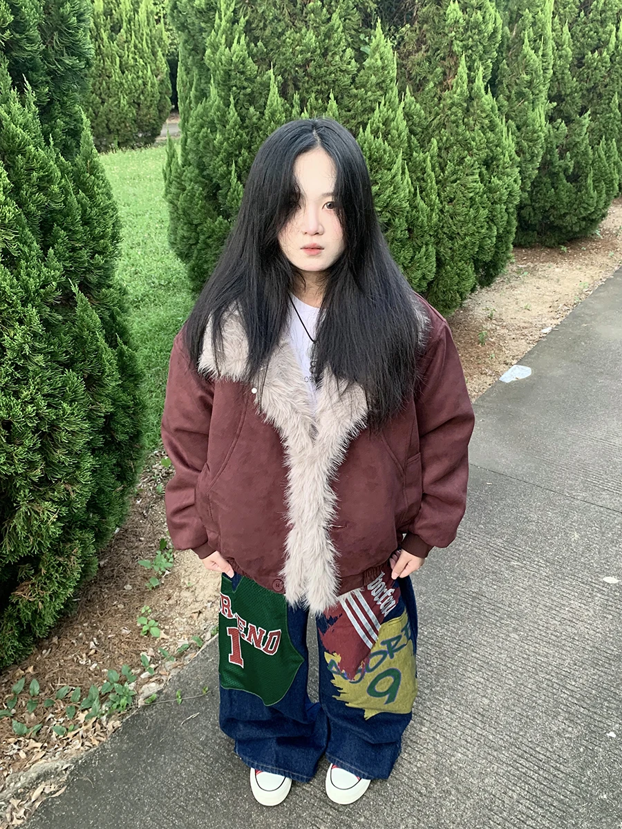 

Замшевое хлопковое пальто American Sle Deer для мужчин и женщин, зимнее теплое хлопковое пальто свободного покроя из полиэфирного волокна, мощность заполнения