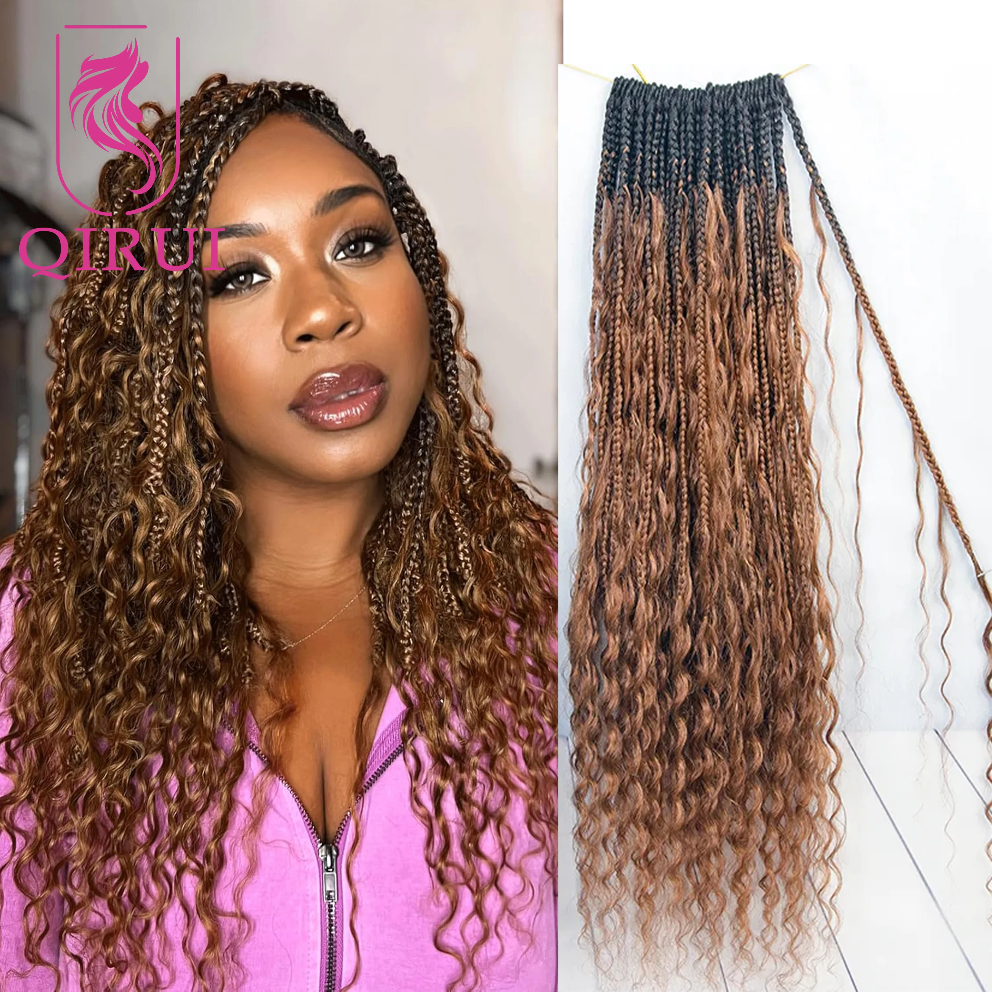 Омбре Коричневый # 1B/30 косички в стиле бохо крючком с кудрями из натуральных волос, предварительно закрученные в петлю коробчатые косы, вьющиеся наращивание волос на полных концах, 24 дюйма