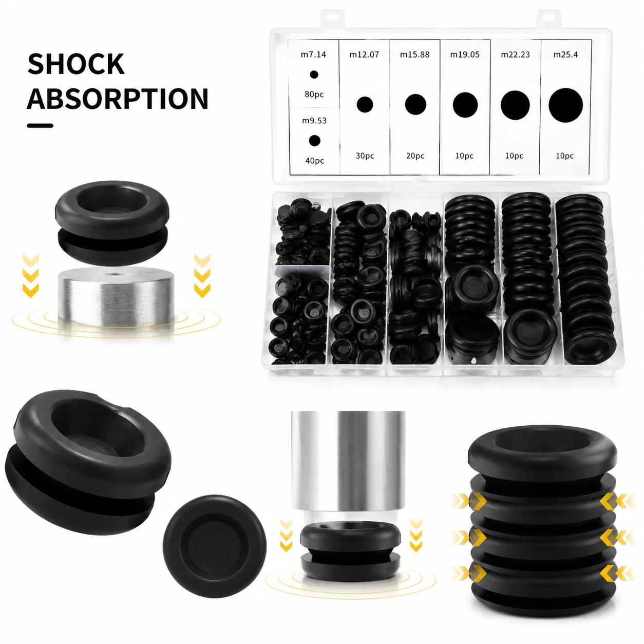 Insulation Waterproof Black 200 Piece Rubber Combination Kit Sealing Hole Ring, Mechanical Shell Through-hole Protective Gasket